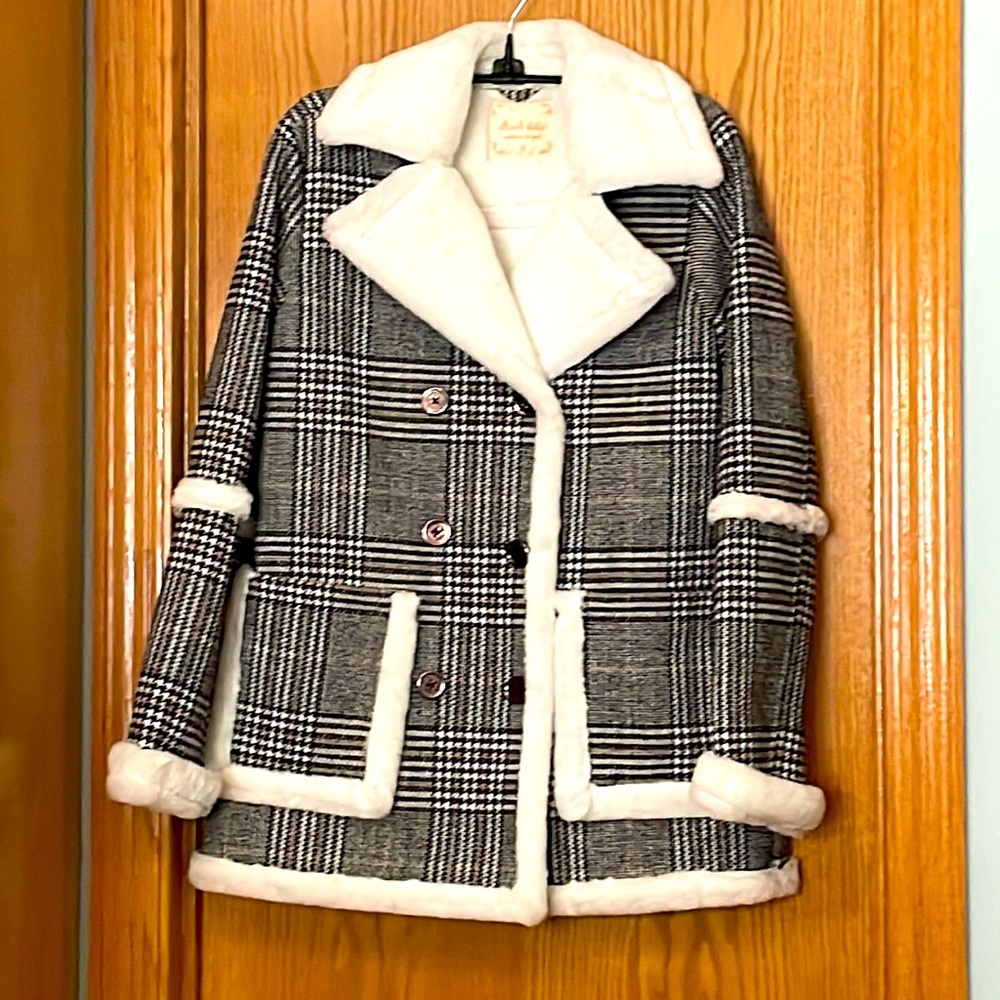 Altar'd State Black and White Plaid Pea Coat